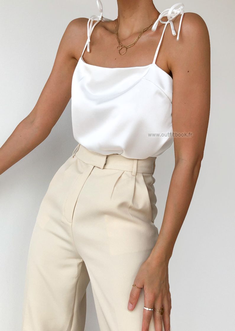 Fashion Satin top with tie straps in white - OUTFITBOOK