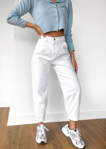 Jean slouchy taille haute blanc - OUTFITBOOK