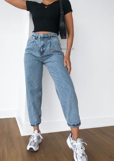 Jean slouchy taille haute bleu - OUTFITBOOK