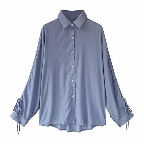 Blusas y Camisas para Mujer Loose BF Wind Linterna Manga Camisa Solapa