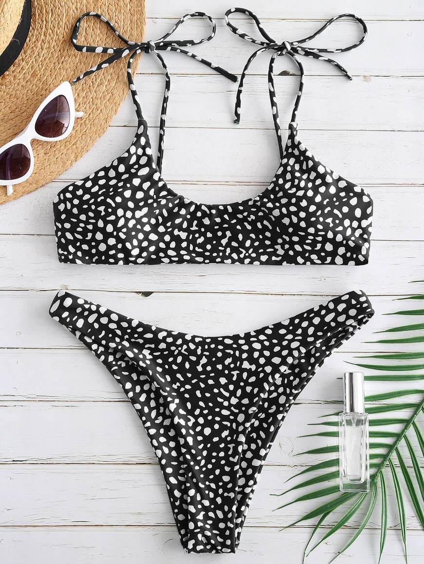 Moda Zaful printed tie bralette bikini set