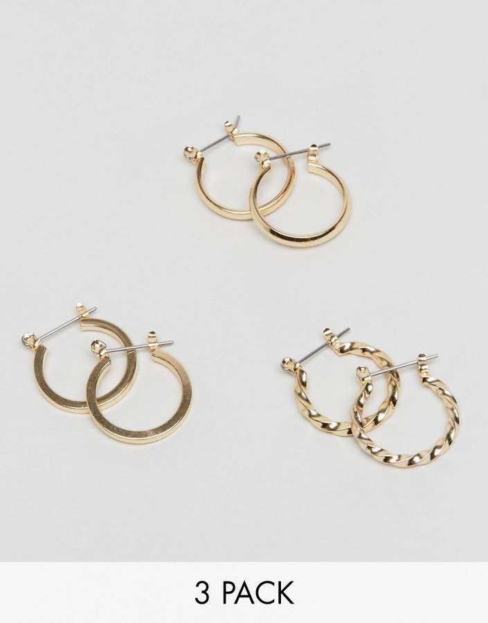 Fashion ASOS DESIGN pack of 3 20mm hoop earrings in gold