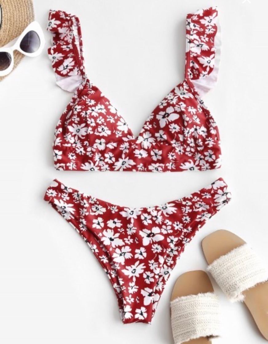 Social Bikini Vermelho Floral Zaful