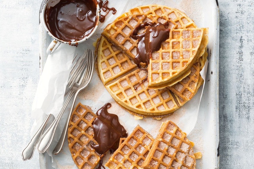 Waffles with chocolate sauce
