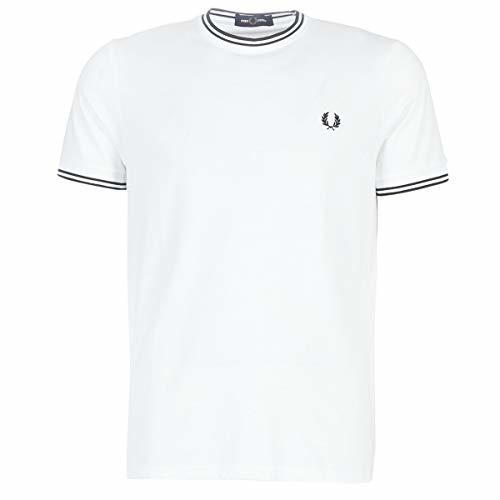 Moda Fred Perry Hombres doble punta jersey t-shirt Blanco S