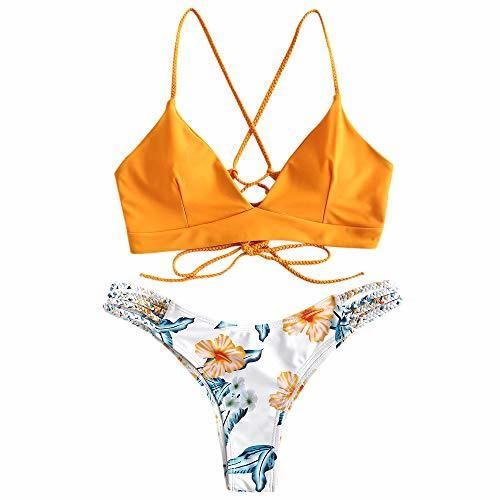 ZAFUL - Bikini para mujer con lazos acolchados