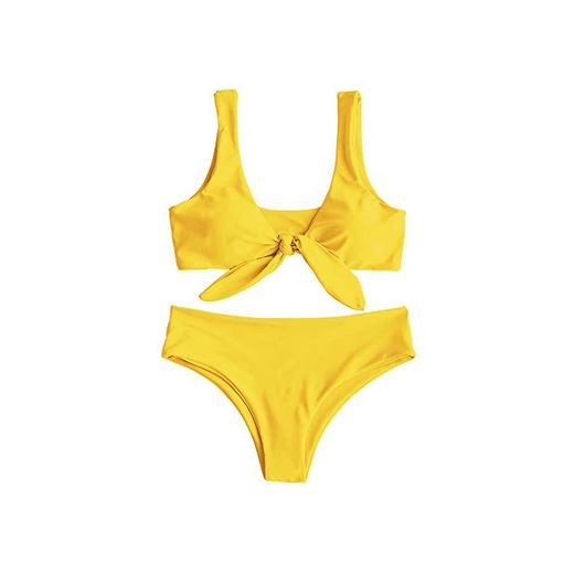 ZAFUL Traje de Baño Set de Bikini con Relleno Nudo Delantero Color