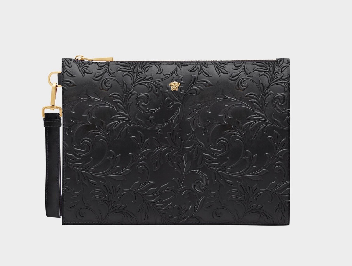 Moda LARGE EMBOSSED BAROCCO ZIP POUCH VERSACE