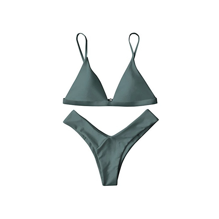 Moda ZAFUL Mujer Sólido Tanga Corte Alto Bikini Conjuntos