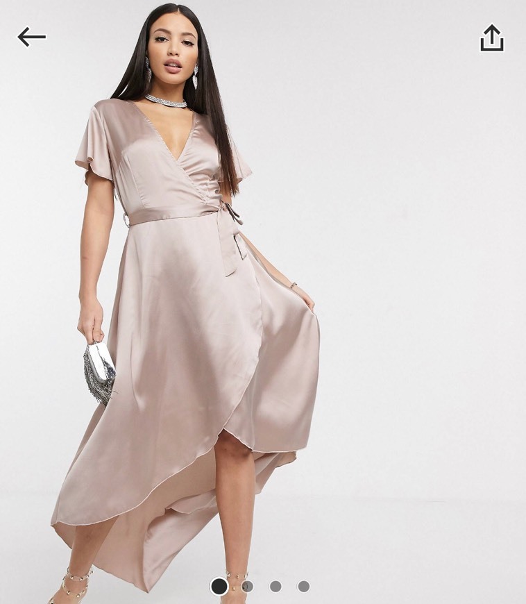 Product Satin wrap midi dress in blush 