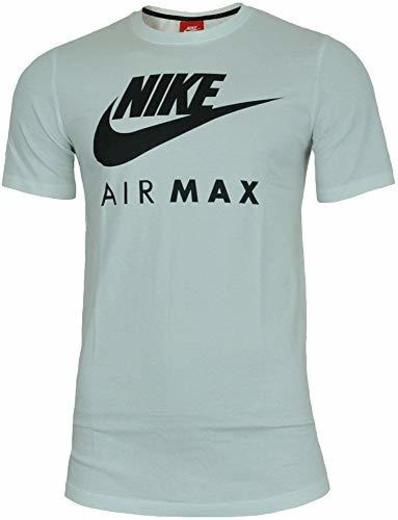 Nike Air MAX tee Hombre Camiseta Algodón T-Shirt Deportiva Fitness Blanco/Negro, Tamaño