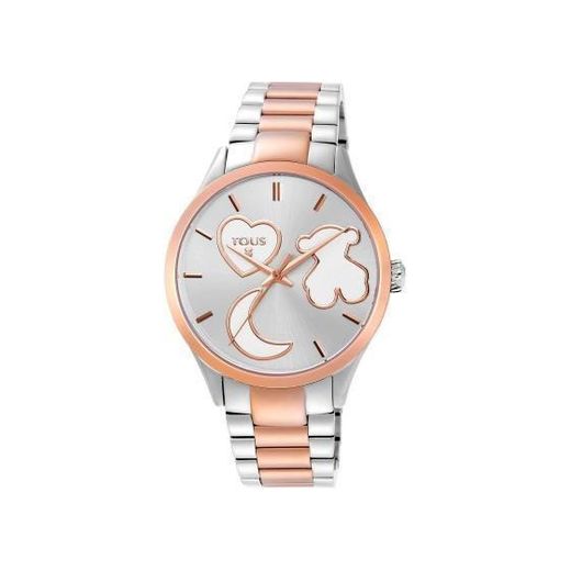 Reloj tous digital D-Bear de acero IP rosado con correa de Silicona