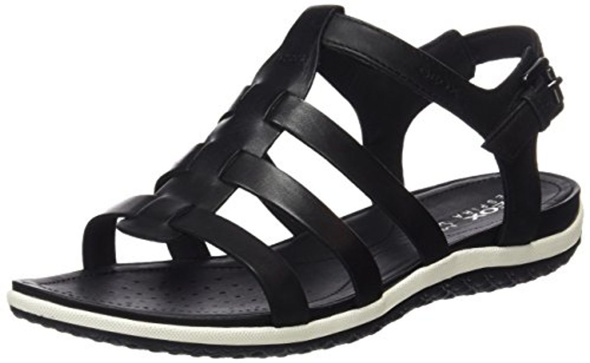 Moda Geox D Sandal Vega A, Sandalias con Punta Abierta para Mujer, Negro