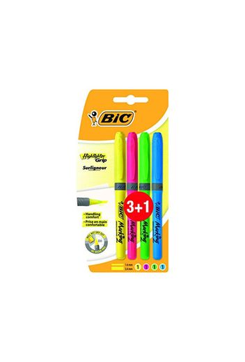 BIC Highlighter Grip - Blíster de 3+1 marcadores fluorescentes