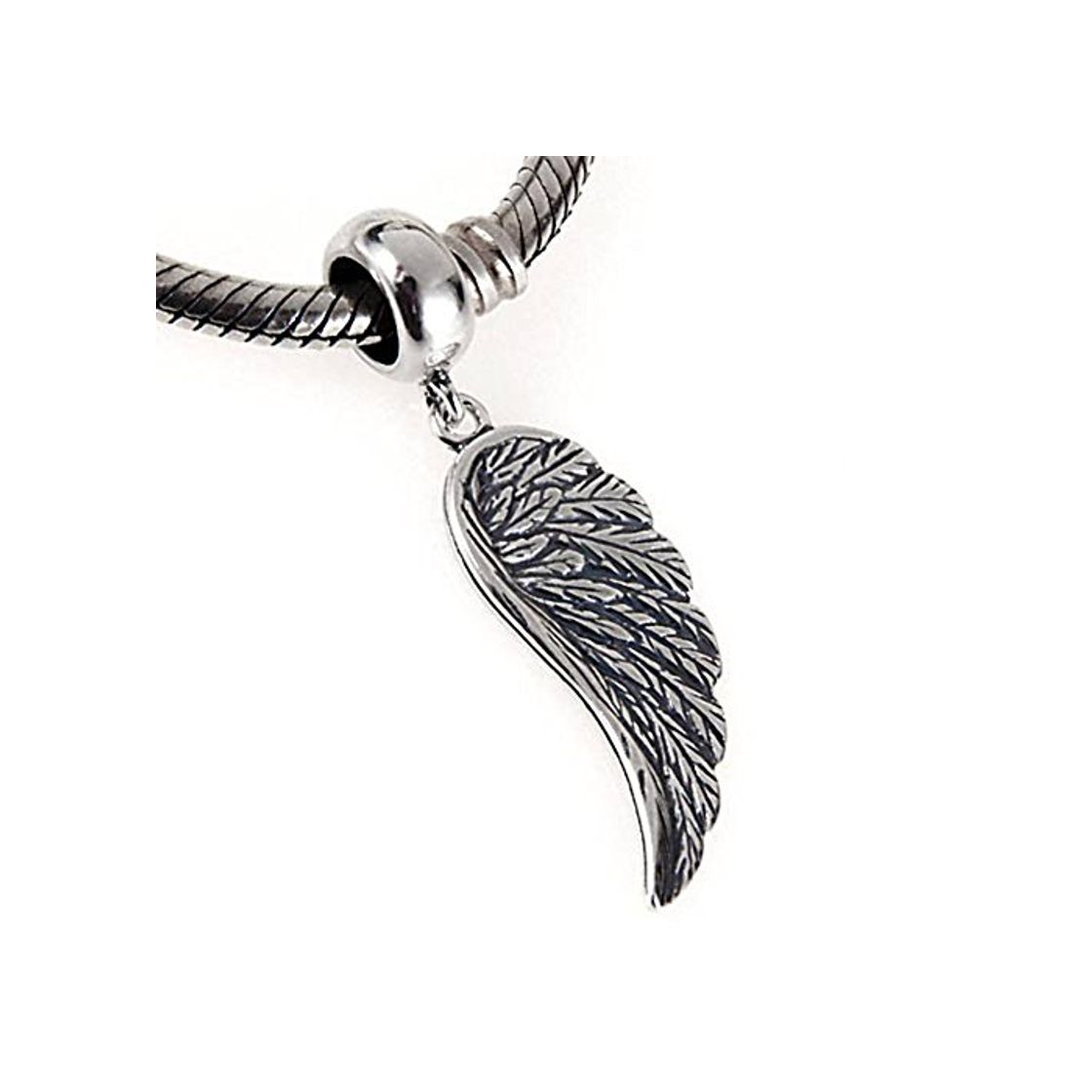 Products Ángel de la guarda Wing encanto genuino 925 colgante de plumas de plata de ley compatible con cuentas pulsera estilo europeo