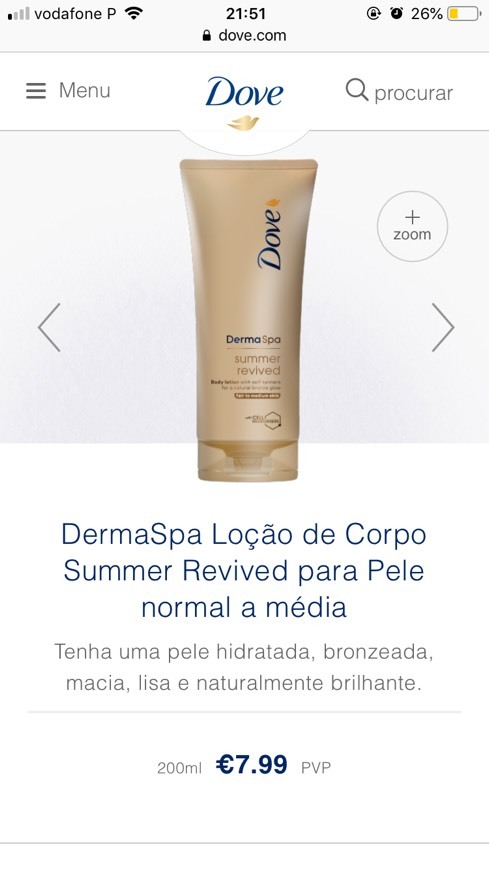 Producto Loção corporal Dove 