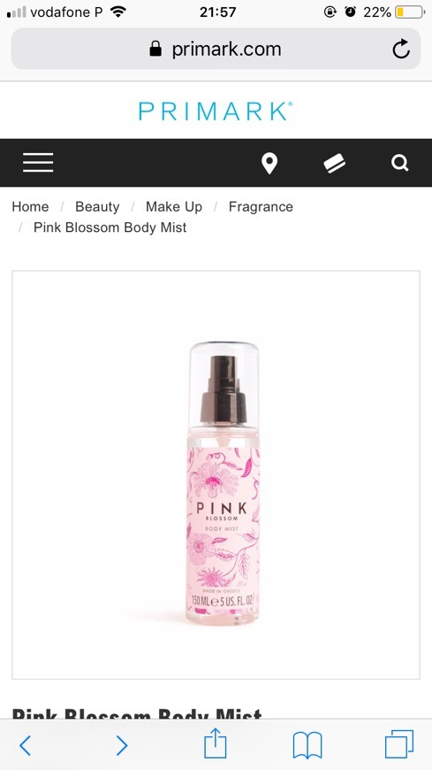 Producto Body Mist Primark 