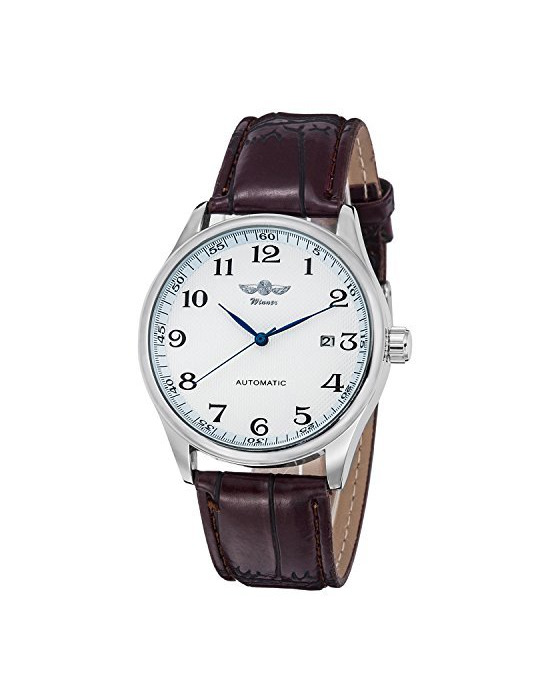 Fashion Gute clásico Ganador mecánica Reloj Blanco Esfera Azul Manos PU Pulsera Men-Standard