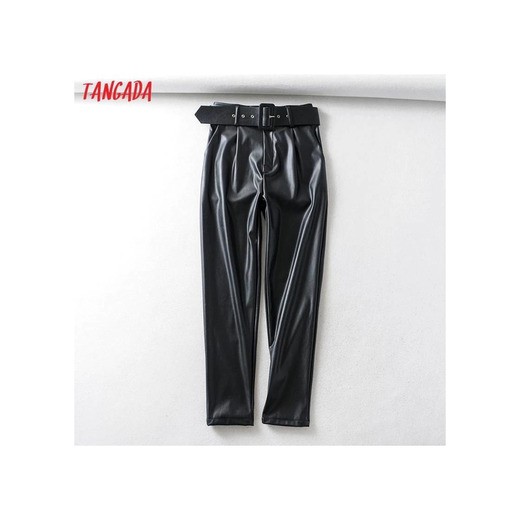 High Waisted Faux Leather Trousers