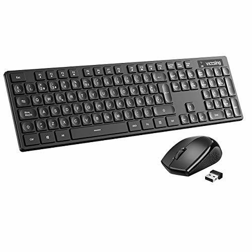 Electrónica VicTsing Combo Teclado Ratón Inalámbricos 2.4G, Teclado QWERTY Español Ultradelgado con 104