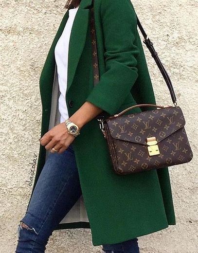 lv bag and green outfit