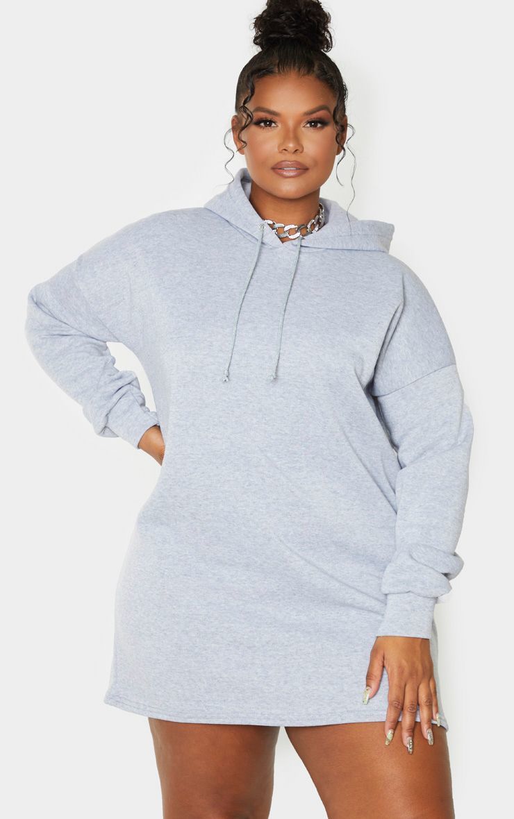 Fashion Plus Grey Sweat Hooded Dress | Plus Size | PrettyLittleThing