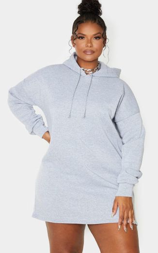 Plus Grey Sweat Hooded Dress | Plus Size | PrettyLittleThing