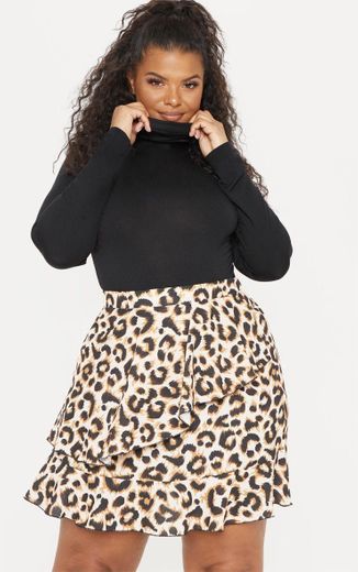 Brown Leopard Print Frill Detail Mini Skirt