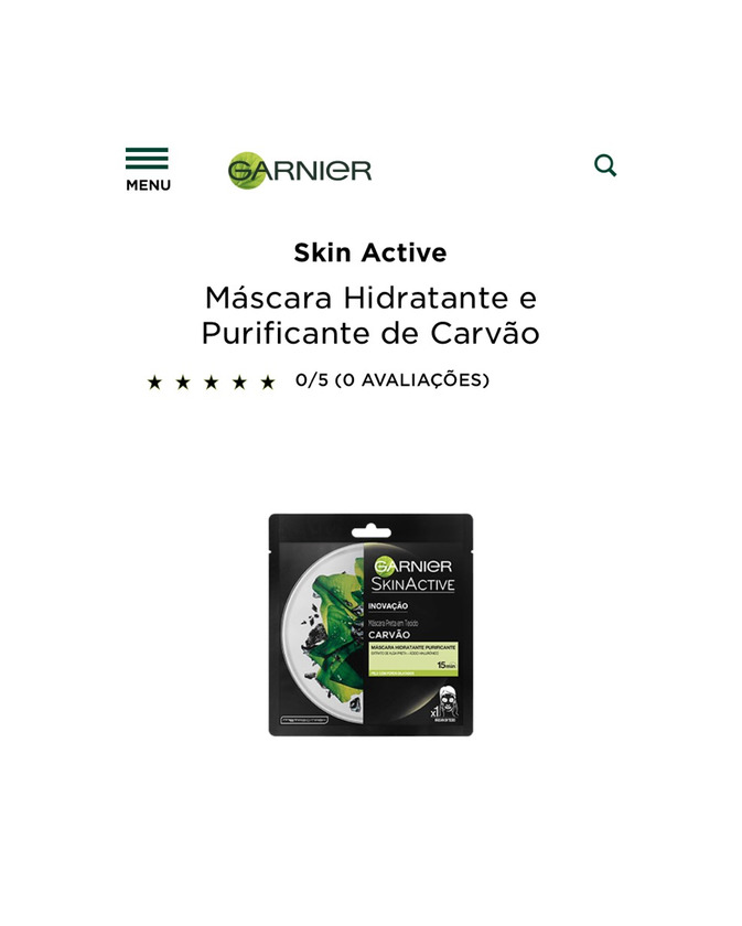 Productos Skin Active
Máscara Hidratante e Purificante de Carvão