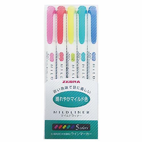 Zebra Highlighter Mildliner, 5 Bright Color Set
