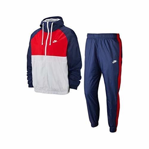 Fashion Nike Sportswear Woven Hooded Tracksuit Men Dark Blue