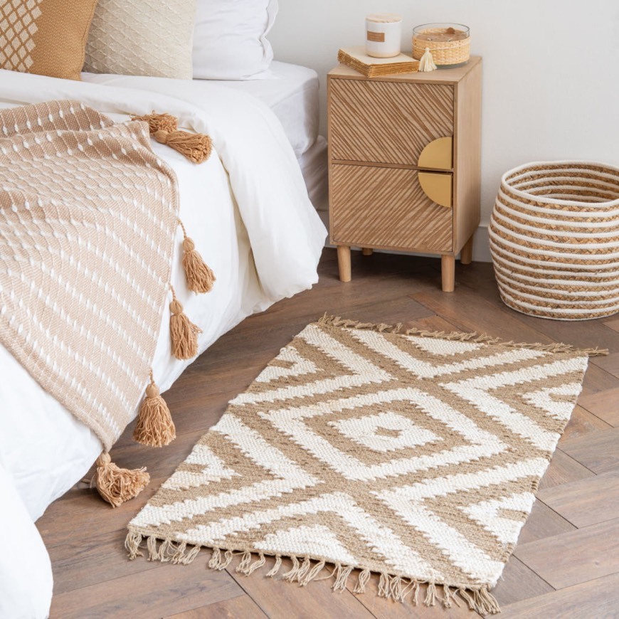 Productos Beige and Ecru Cotton and Jute Woven Rug 60x90