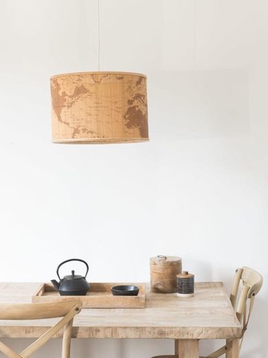 Bamboo Pendant with World Map Print 
