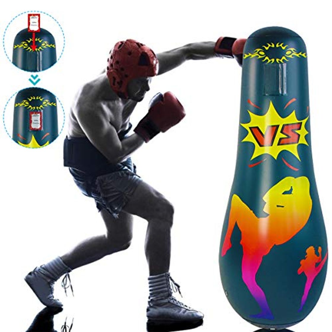 Productos Eurobuy Saco de Boxeo Inflable para Adultos Saco de Boxeo Inflable de 63 Pulgadas Saco de Boxeo Pesado Saco de Boxeo de Pie para Aliviar El Estrés