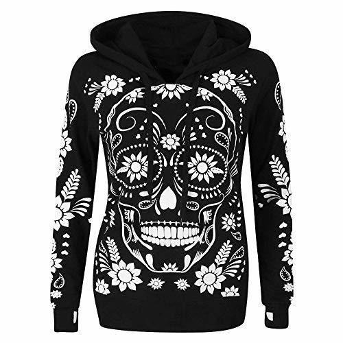 K-youth Moda para Mujer Impresión de Calavera Suelta de Manga Larga Sudaderas