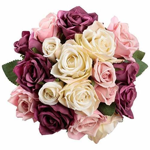 Famibay Flores Artificiales Rosas de Seda 2 Piezas de Rosas Ramo de