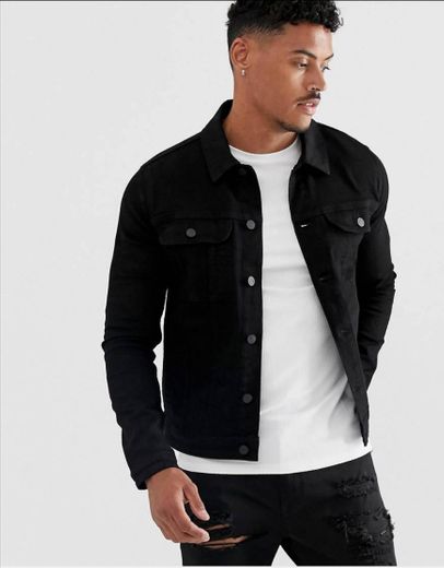 Asos design skinny western denim jacket in black 