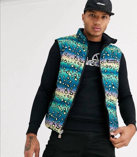 Ellesse Zach reversible gilet in black/animal 