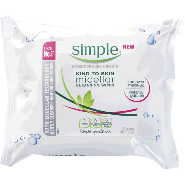 Simple - Toalhitas de Limpeza Facial com Água Micelar 