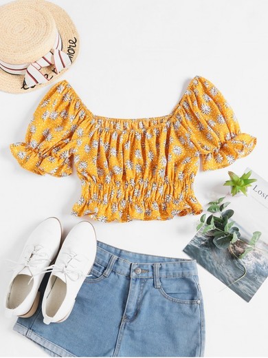 Flower Poet Sleeve Crop Blouse