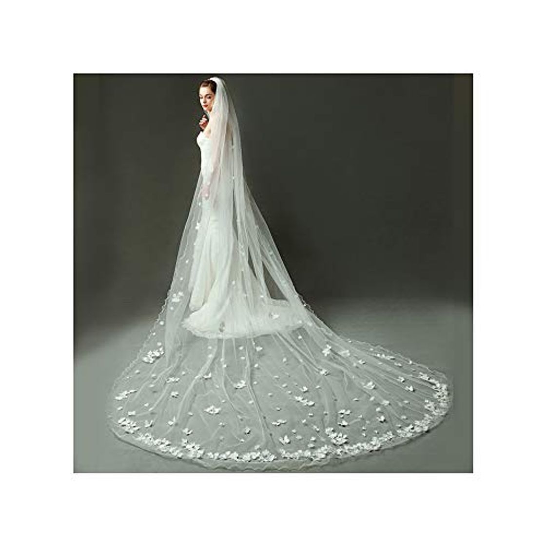 Moda HUNLI Mariage 4M One Layer Lace Edge Milky Catherdal Wedding Veil Largo Bridal Veil Wedding Accessories Veu De Noiva