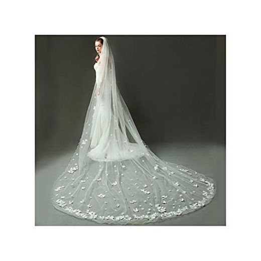 HUNLI Mariage 4M One Layer Lace Edge Milky Catherdal Wedding Veil Largo Bridal Veil Wedding Accessories Veu De Noiva