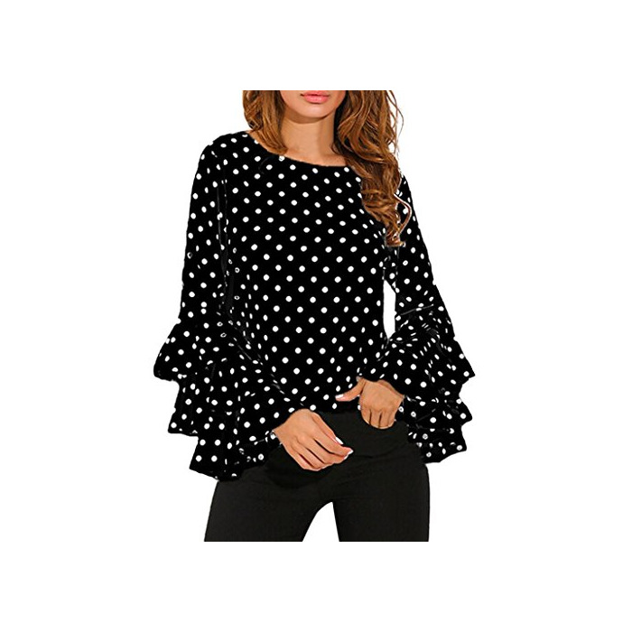 Moda Lenfesh Casual de Mujer Solid Camisa Manga Larga Blusa Camisas con Volantes