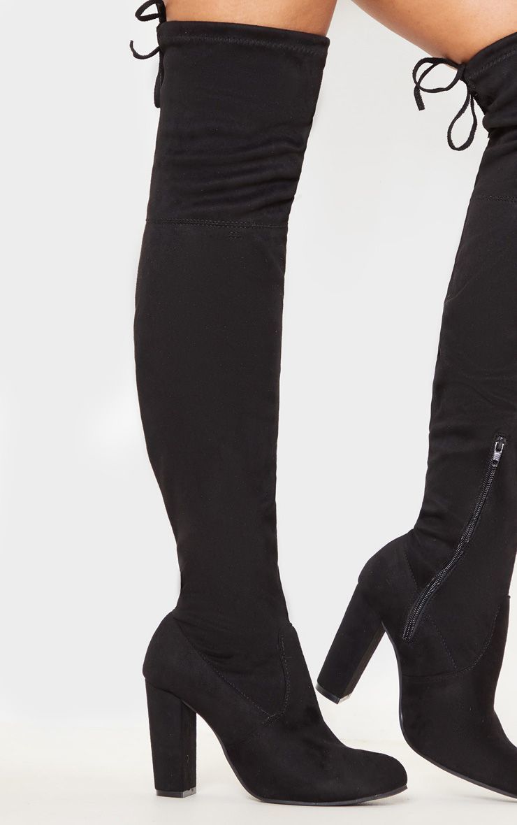 Moda Bess Black Faux Suede Heel Thigh Boots