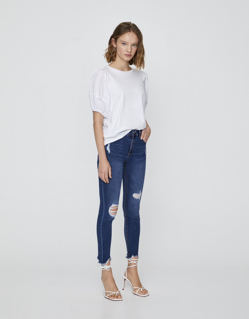 Fashion Jeans skinny mid waist com rasgões - Pull&Bear 