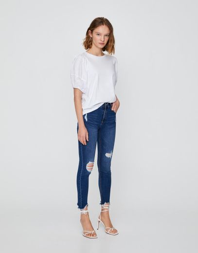 Jeans skinny mid waist com rasgões - Pull&Bear 