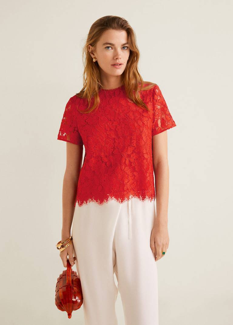 Social T-shirt vermelha Mango