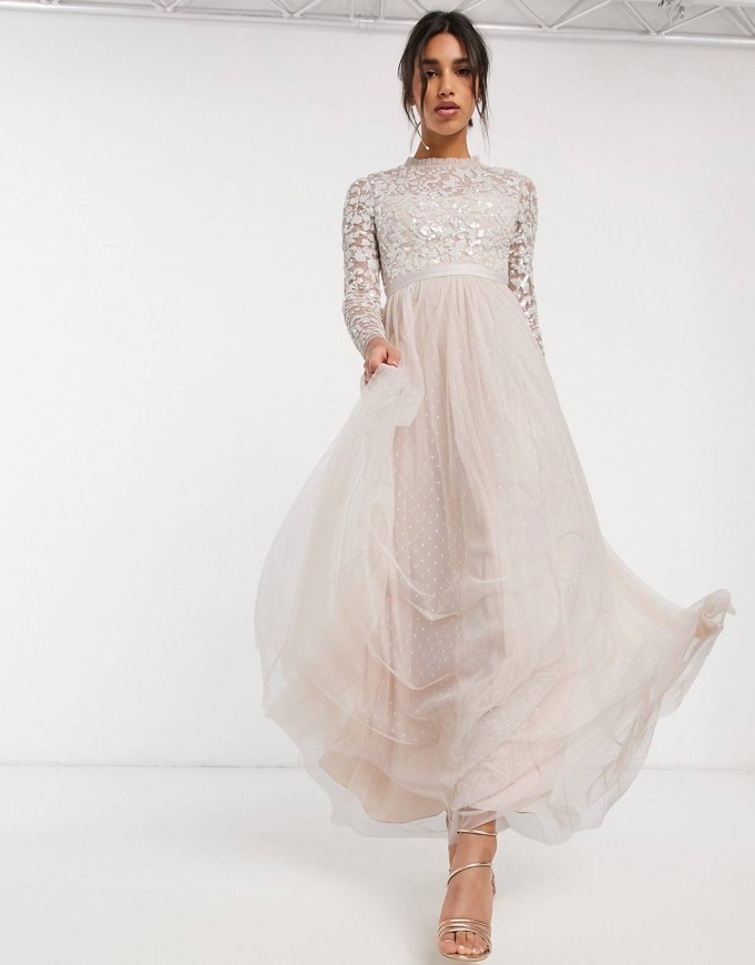 Products Needle & Thread Embellished maxi dress in tulle and blush 