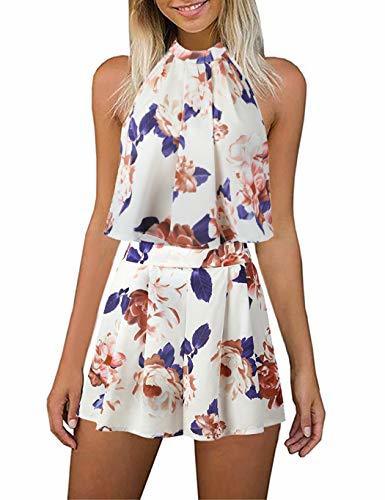 Products Mujer Mono Verano Floral Impreso Conjunto Boho Playa sin Mangas 2 PCS