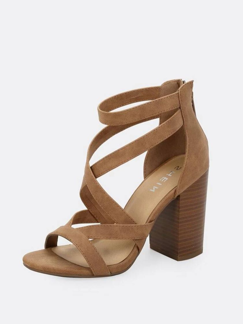 Fashion Criss Cross Strappy Open Toe Chunky Heel TAN